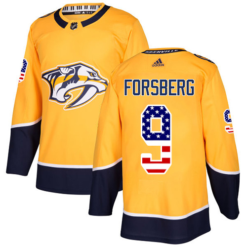 Adidas Predators #9 Filip Forsberg Yellow Home Authentic USA Flag Stitched NHL Jersey - Click Image to Close